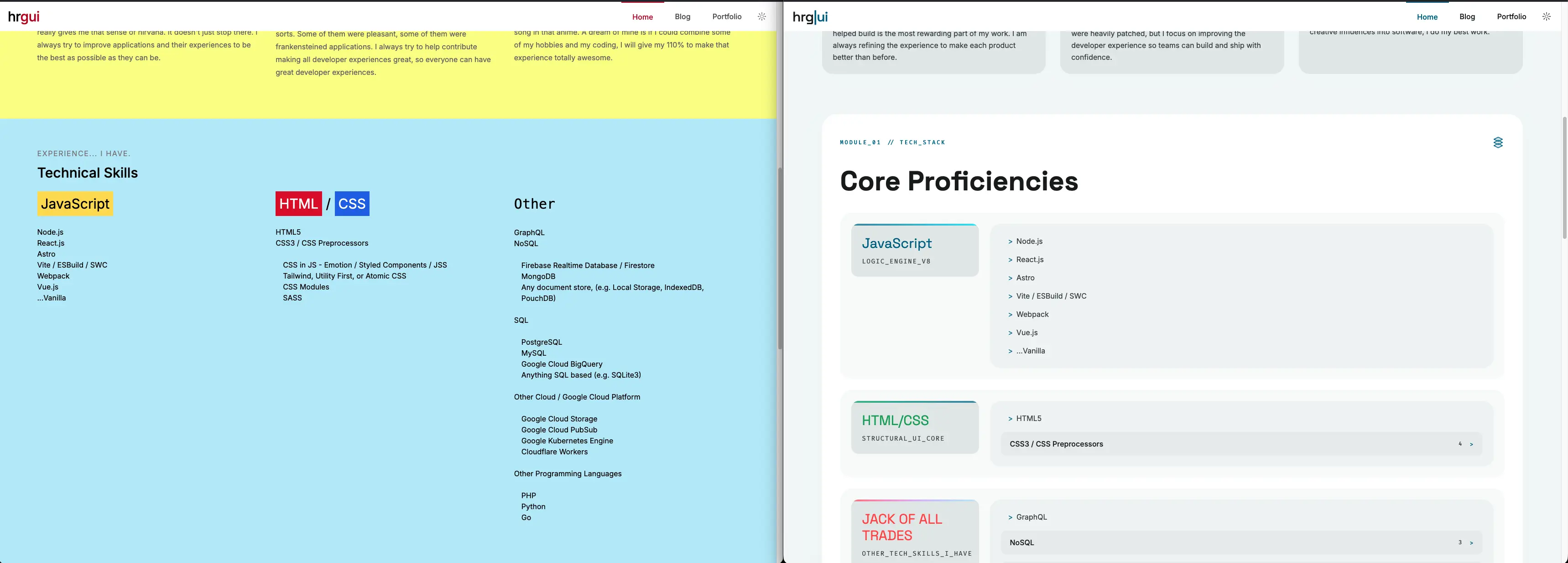 Home page light colors before and after